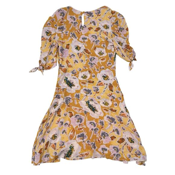 Free People Dress Size 4 Glow Up‎ Mini Short Sleeve Yellow Floral Babydoll NEW - Picture 4 of 13